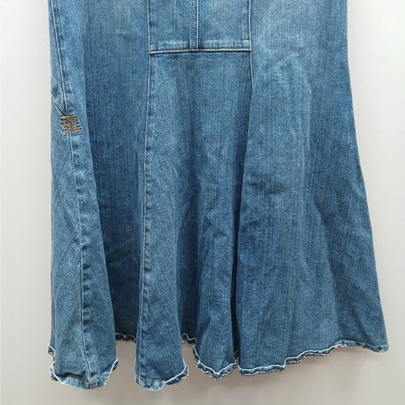 VTG Bisou Bisou 90's Y2K Flare Hem Mermaid Maxi Denim Skirt Blue Size 12 Boho - Picture 5 of 8